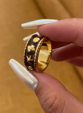 小众设计海洋戒指女珐琅海星指环2024新款秋冬日常百搭高级感黑金