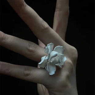 金缘缨黄金鸢尾花戒指高颜值点钻镶嵌素圈繁花优雅高级足金戒指潮