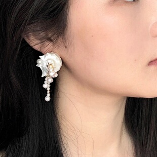 海螺珍珠耳饰女耳环耳钉女款轻奢小众独特高颜值高级感2025新款白