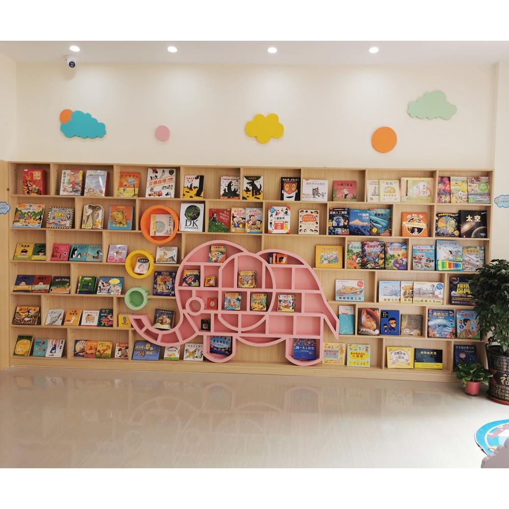 阅读区绘本架实木整面墙书柜定制