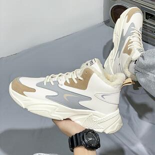 和诚鞋业高帮男鞋2025新款秋季休闲青少年篮球厚底白色运动老爹鞋