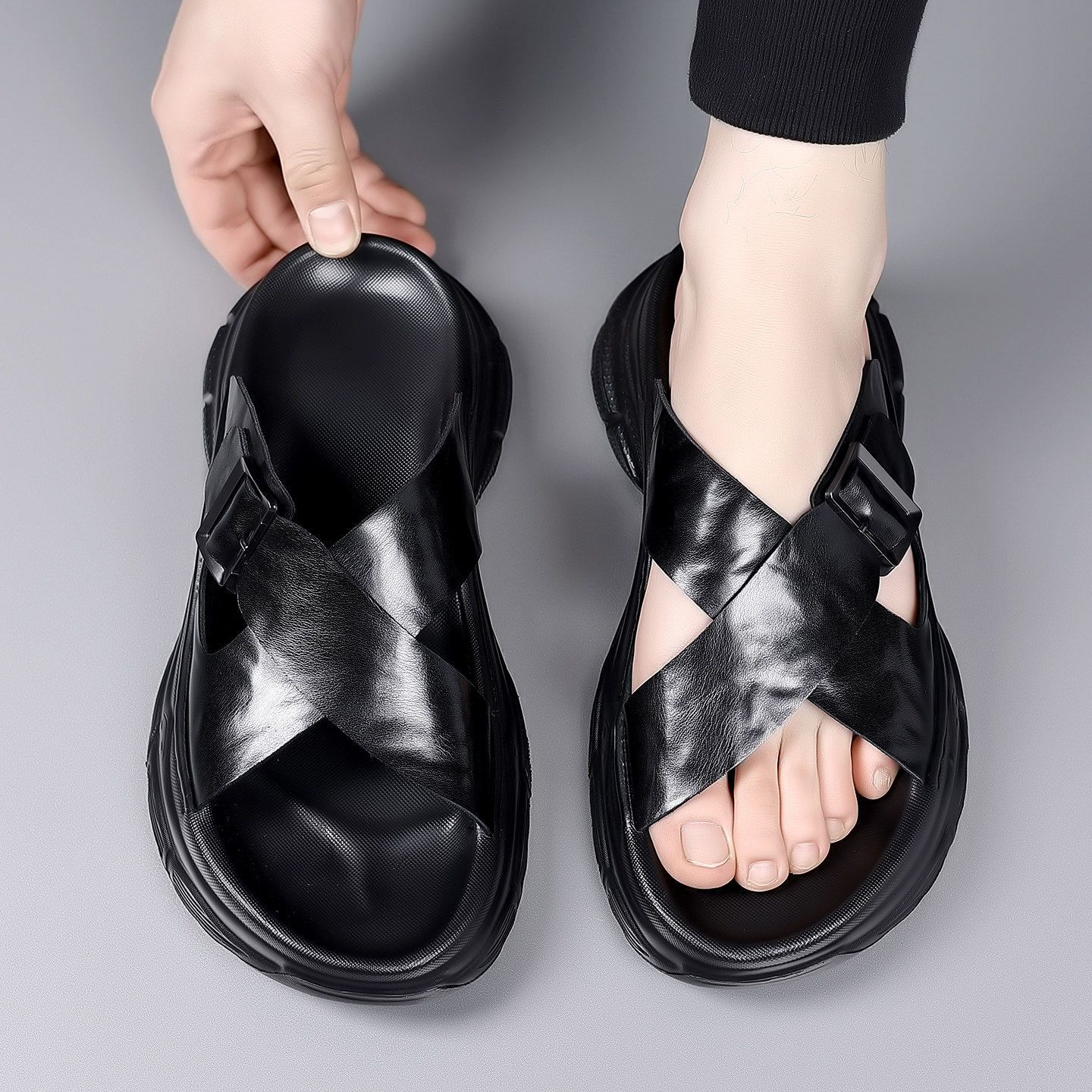 合成鞋业真皮凉鞋男士高端2026新款夏季外穿防滑耐磨开车运动沙滩