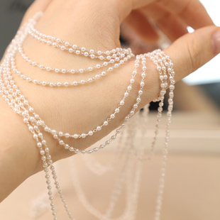 2mm贵气珍珠流苏链子 diy手链项链饰品配件 铜镀厚银高保色手工链