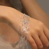 纯铜电泳厚银 流萤 银色方珠流苏链条 diy手工项链流苏饰品配件