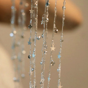 银色星星水钻链条 diy手工项链饰品材料配件 纯铜电泳厚银保色
