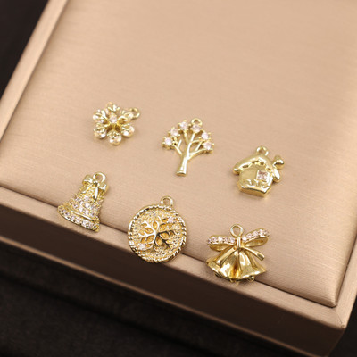圣诞系雪花小树铃铛吊坠 铜镀厚金高保吊坠 diy手链项链饰品配件