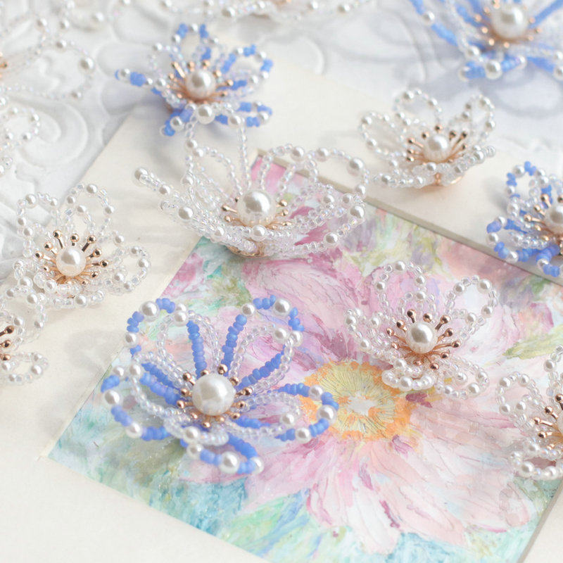 手工编织水晶珍珠花朵 半成品水晶花  DIY耳环发簪配件服装辅料