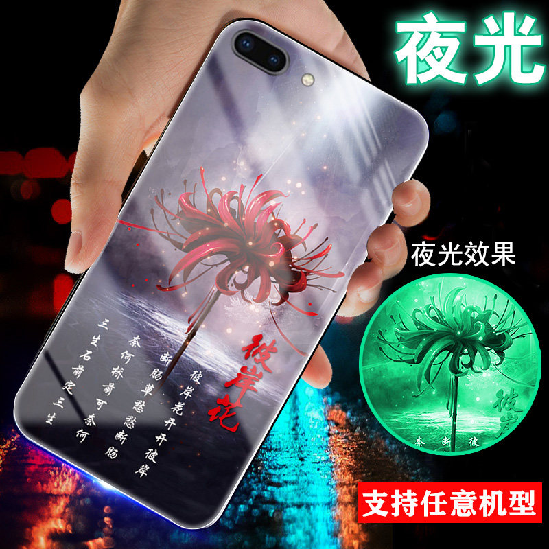 适用苹果8手机壳iphone7夜光6玻璃6s古风8plus中国风网红7plus彼岸花男士8P情侣女生款小众高级感档外套