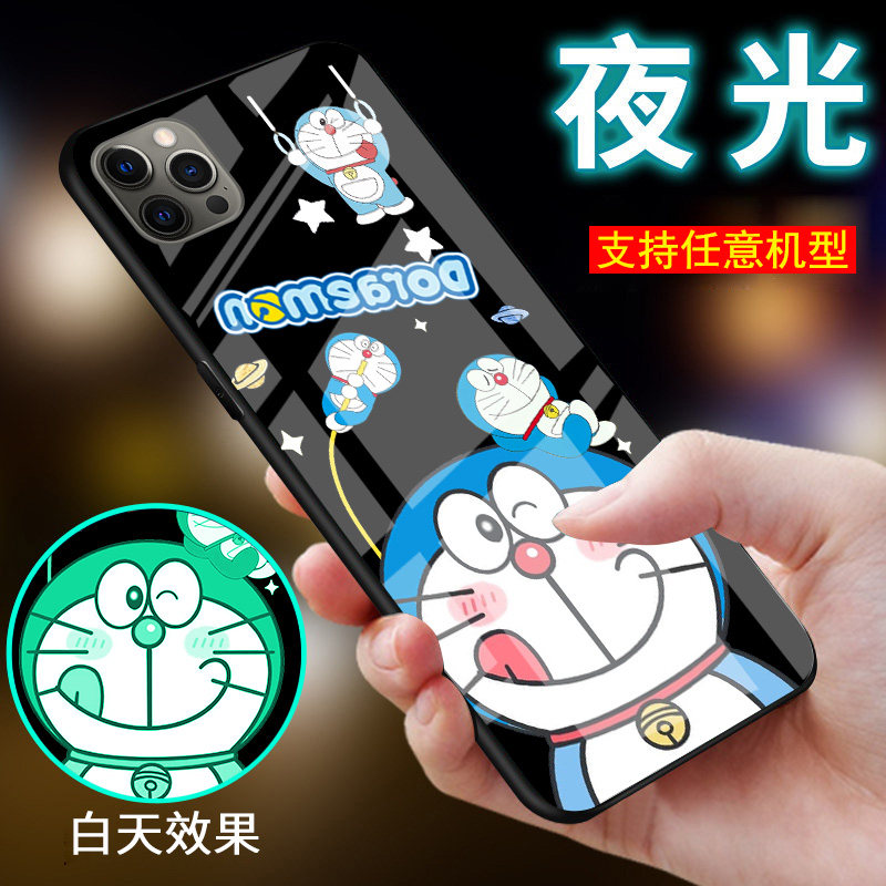 适用苹果16手机壳iPhone17夜光15叮当猫14机器猫13玻璃12哆啦A梦11男17pro情侣16plus女款13mini外套17promax