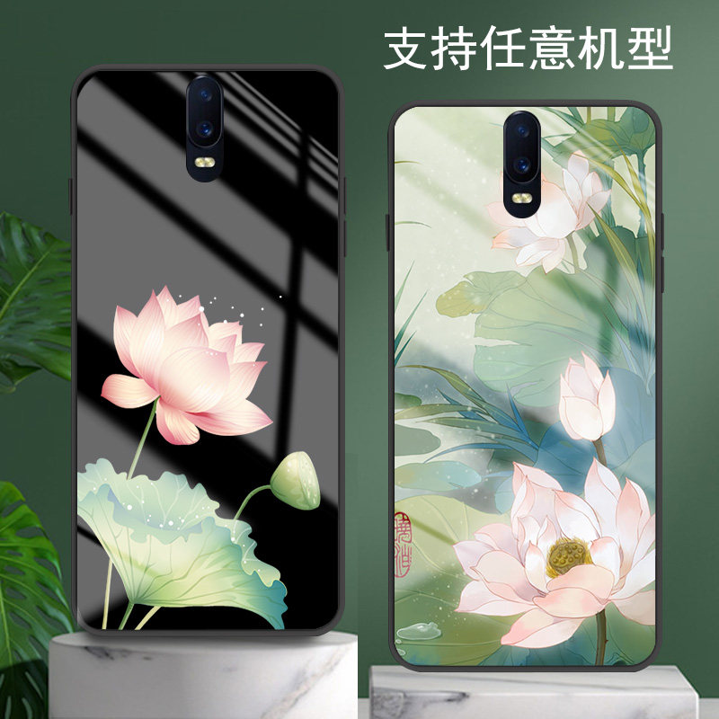 适用oppor17手机壳r15梦境版r7玻璃r9荷花r11s中国古风潮牌酷r15x外套r11plus新品r17pro莲花情侣男士女生款