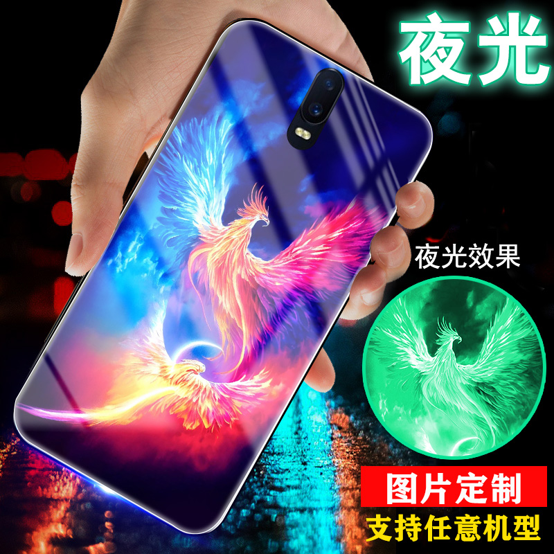 适用oppor17手机壳r15梦境版r7龙r9凤凰r11s网红r15x外套r11plus新品r17pro夜光玻璃情侣男士女生款高档级端