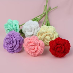 成品毛线奶油玫瑰花枝仿真花小清新情人女神节假花生日礼品永生花