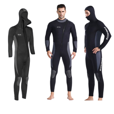 5mm湿式潜水服连体带帽大码全身防水男款加厚专业深潜防寒水母衣