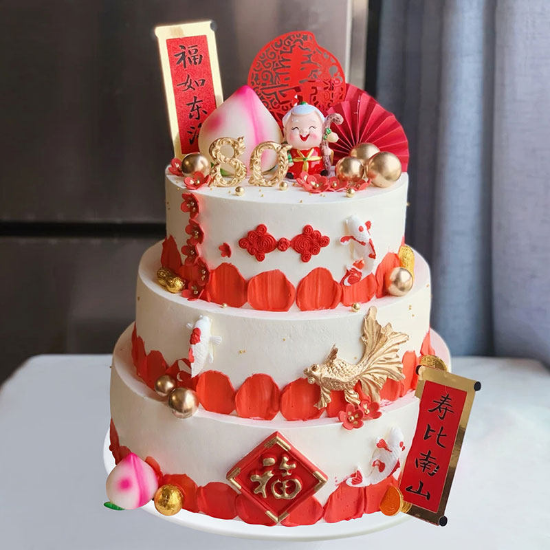 三层仿真蛋糕模型2024新款网红祝寿寿婆80大寿桃假样品道具定制