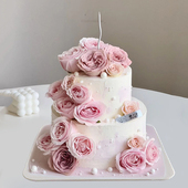 双层仿真蛋糕模型2026新款 鲜花花卉蜡烛珍珠塑胶橱窗样品拍照道具