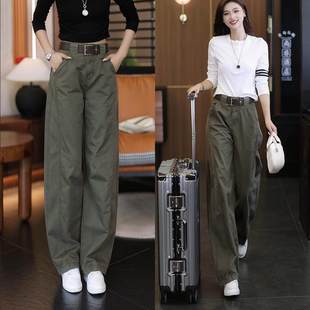 秋冬新款加绒工装牛仔裤女款高腰显瘦宽松直筒百搭窄版阔腿长裤