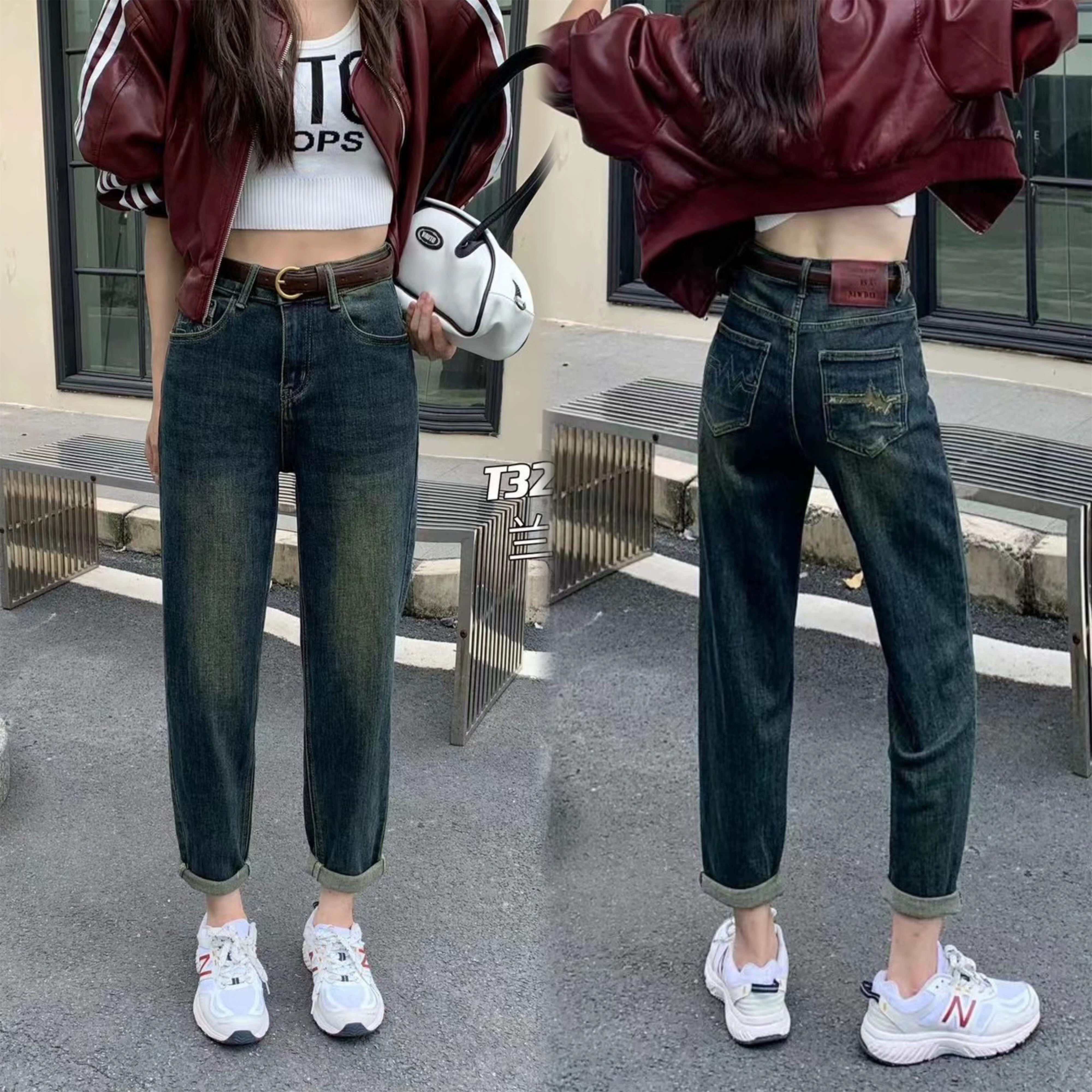 复古蓝色牛仔裤女垮裤