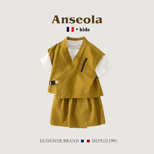 男童夏季国风卡通短袖三件套