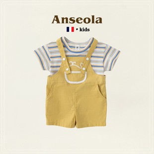 ANSEOLA男童套装夏装新款帅气小童短袖t恤宝宝背带裤休闲儿童两件