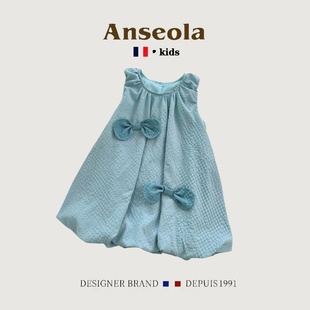 连衣裙花苞裤 法国Anseola女童背心短裤 蝴蝶结无袖 夏季 两件套 新款