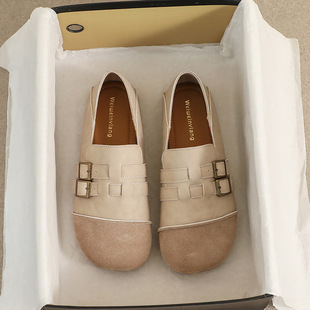 断码清仓真皮复古博肯鞋女春秋真皮圆头一脚蹬勃肯鞋平底豆豆鞋女