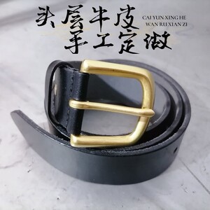 手工定制头层牛皮休闲铜针扣头 男士皮带复古青年时尚潮 真皮腰带