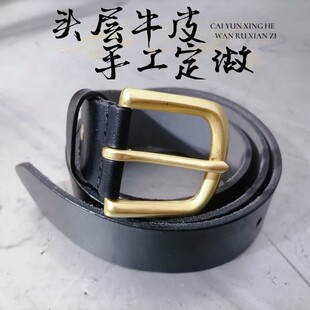手工定制头层牛皮休闲铜针扣头 男士皮带复古青年时尚潮 真皮腰带