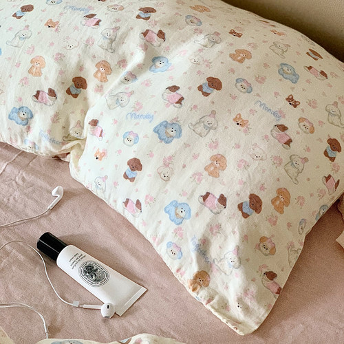 卡通A类母婴级全棉双层纱柔软枕套单品小碎花纯棉单人枕头套一对