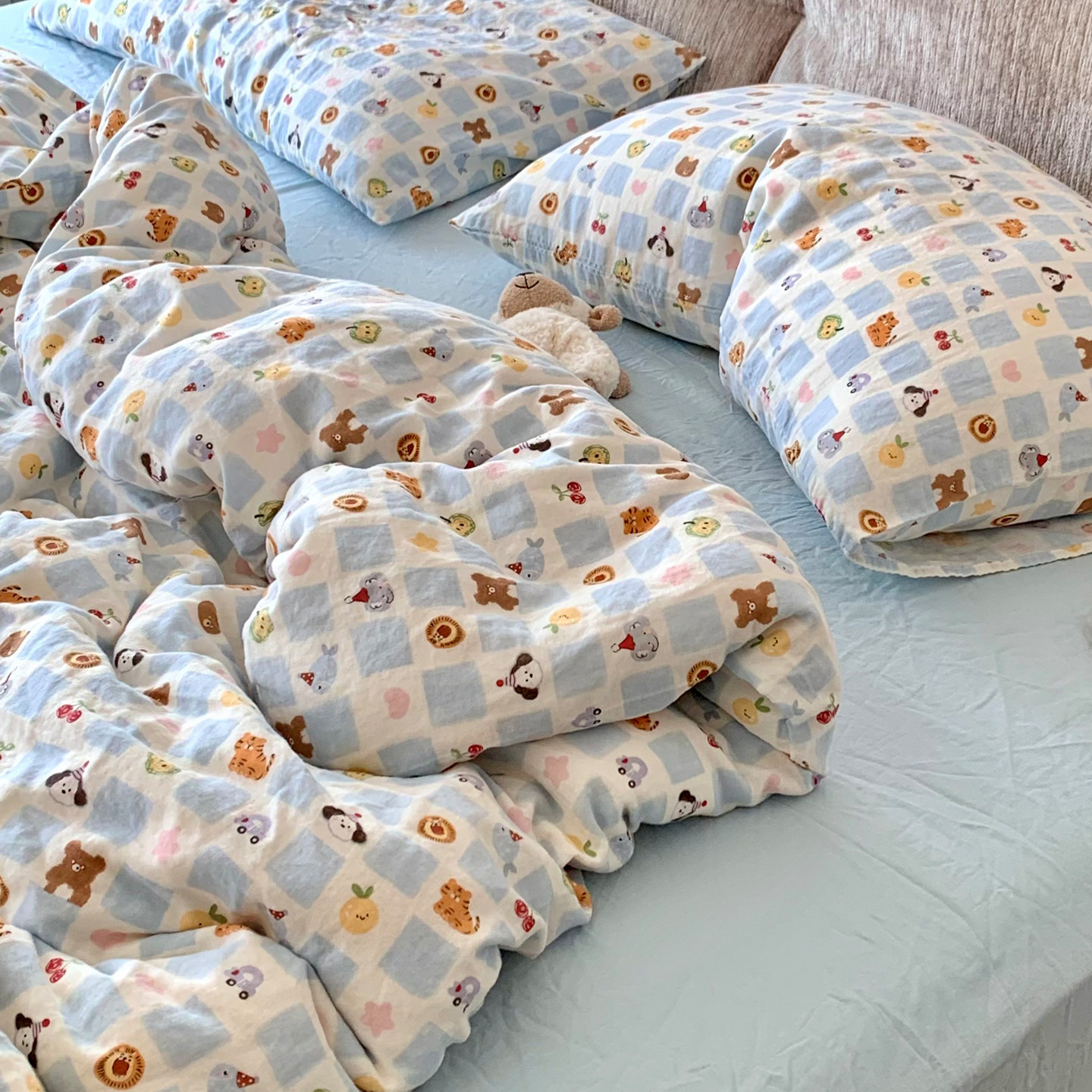 a类卡通全棉双层纱床上四件套1.5m1.8米纯棉被套学生宿舍三件套