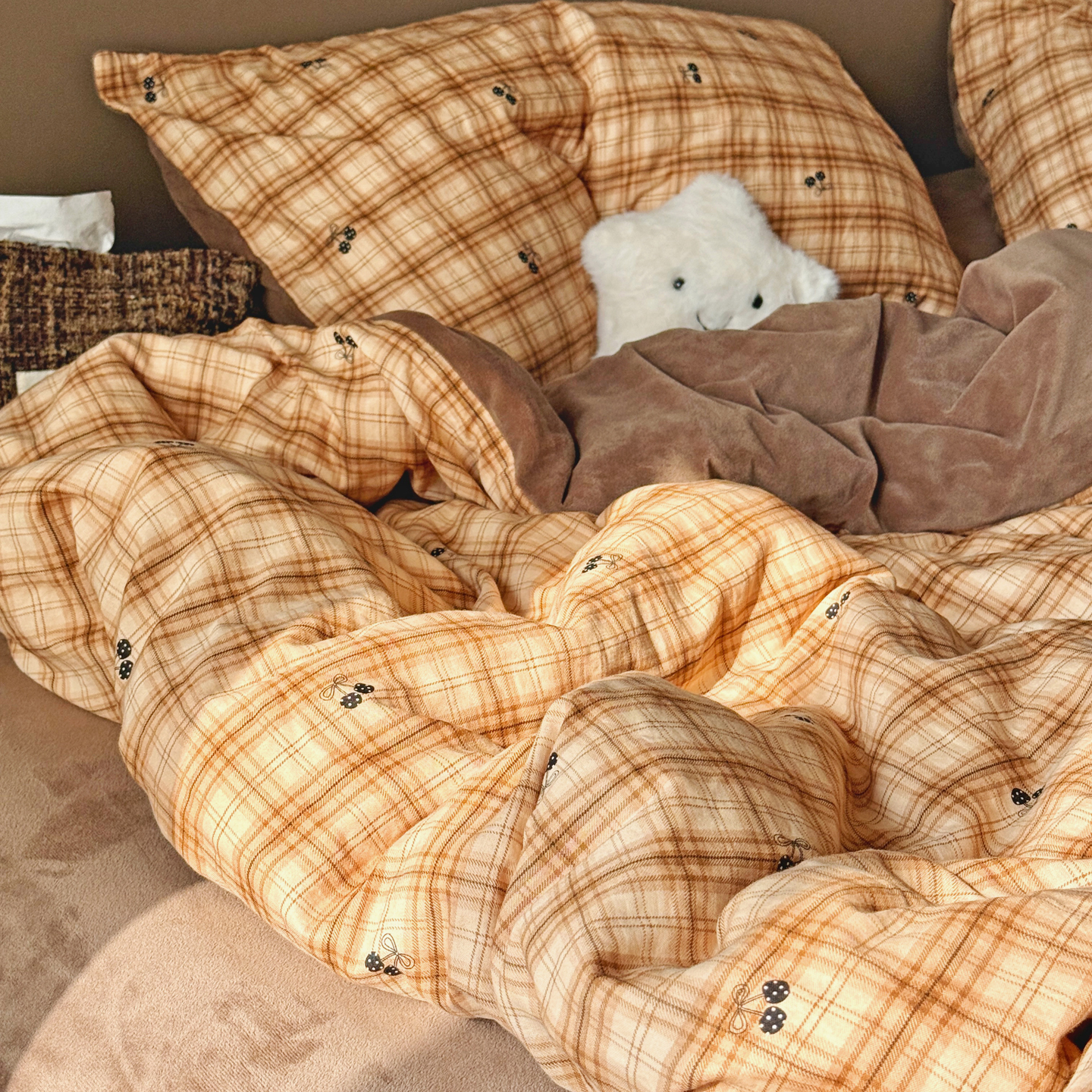 ins风秋冬全棉双层纱加宝宝绒被套加厚学生宿舍单双人牛奶绒被罩