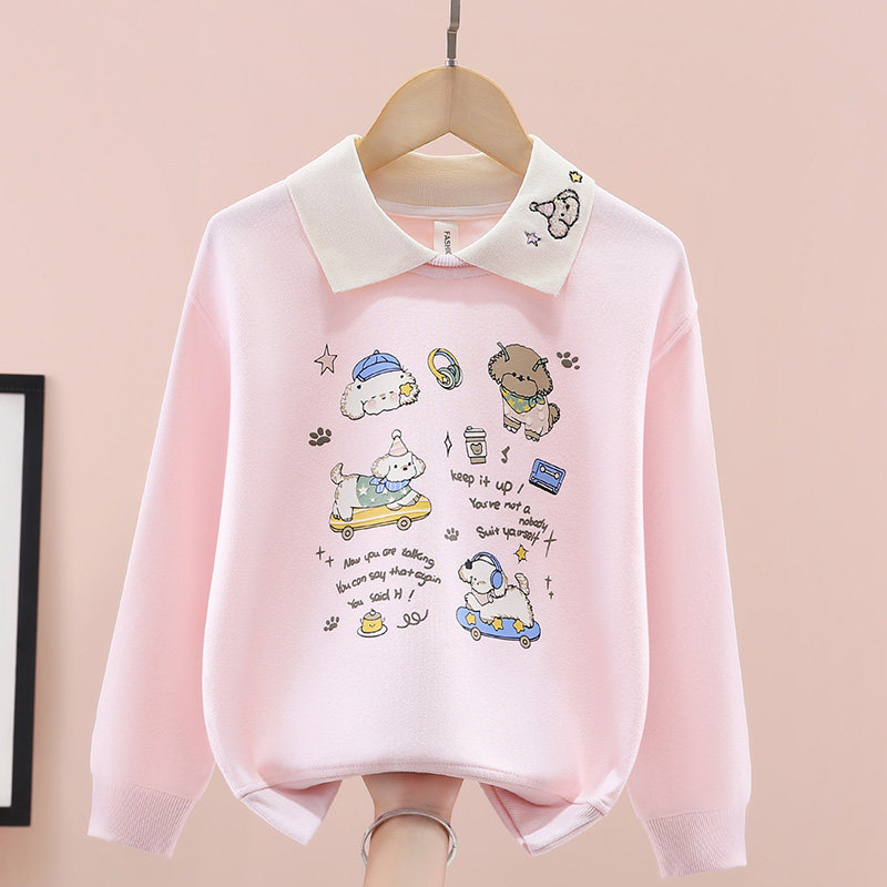 女童卫衣春装2026新款女孩洋气翻领长袖中大儿童长袖t恤上衣春秋