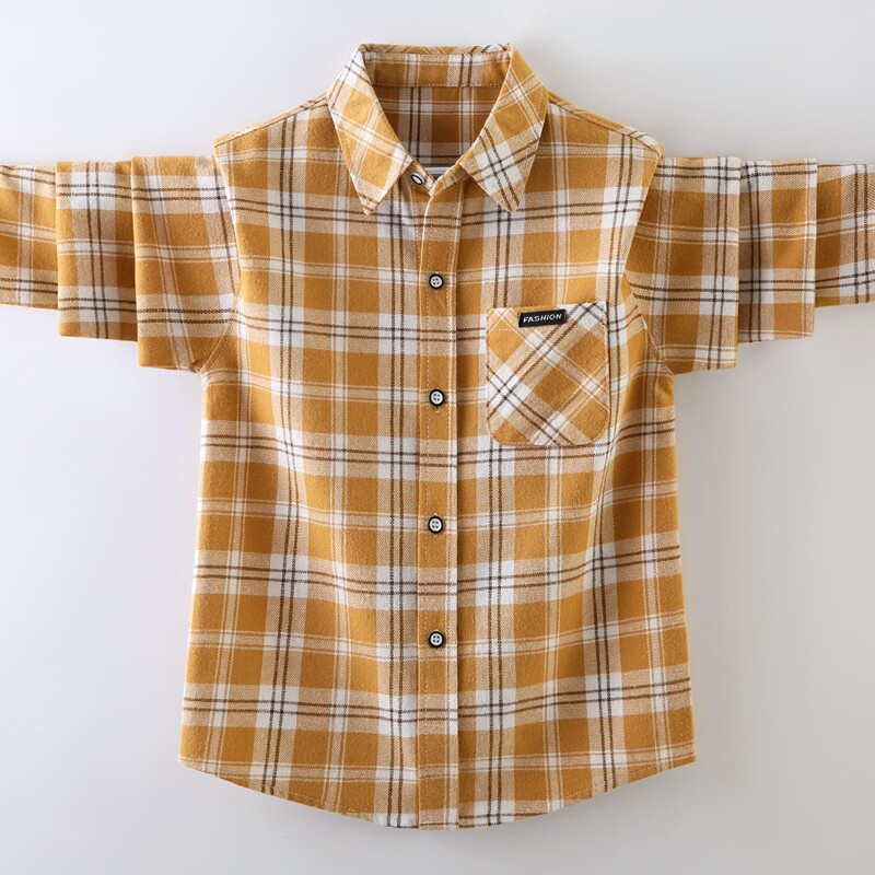 男童格子衬衫长袖春秋2026新款儿童衬衣春装男孩帅气上衣中大童潮