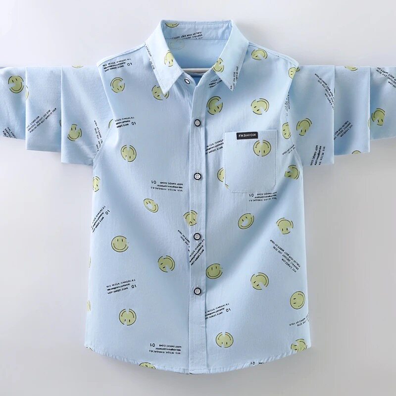 男童纯棉长袖衬衫春秋薄款儿童2025新款春装上衣中大童男孩衬衣