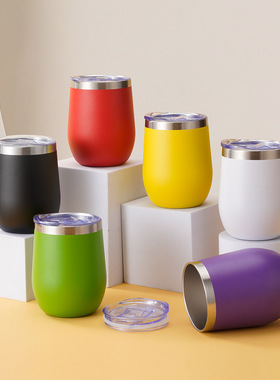 时尚美式便携跨境不锈钢创意U型红酒咖啡保温杯304大肚12oz蛋壳杯