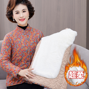 中老年人女士花色驼绒棉衣加绒加厚新款妈妈冬装驼毛绒贴身小棉袄