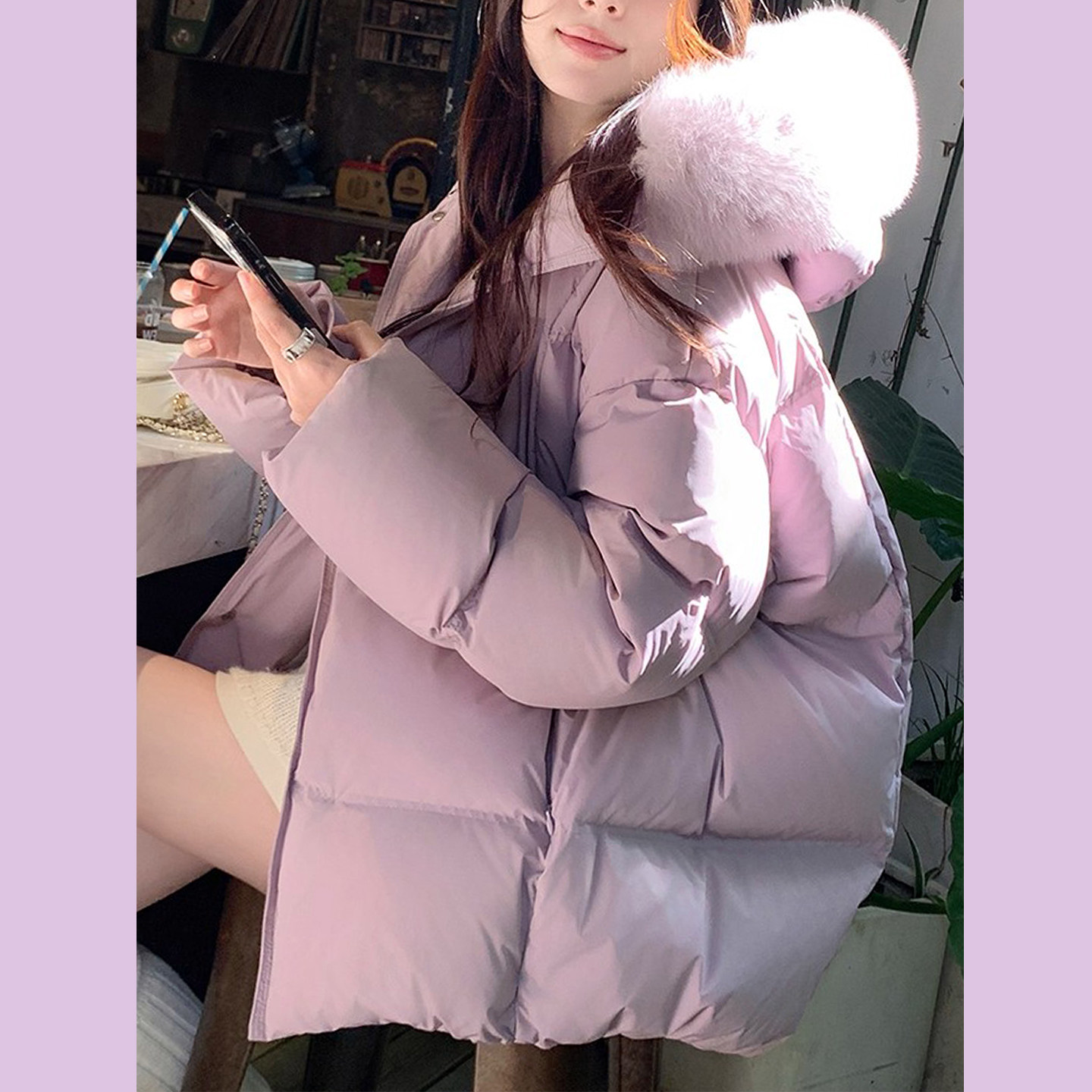 90白鸭绒狐狸毛领巨好看蓬蓬面包服羽绒服女短款显瘦连帽保暖外套