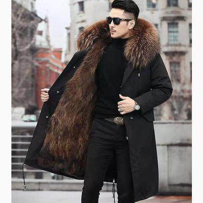파커 남성 겨울 새 중간 길이 모피 올인원 HAINING 모조 여우 모피 코트 두꺼운 따뜻한 재킷