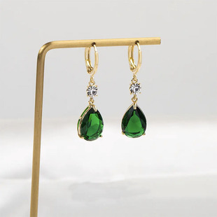 夏季新款简约气质复古绿色水晶耳环女高级感轻奢水滴耳扣大气耳饰
