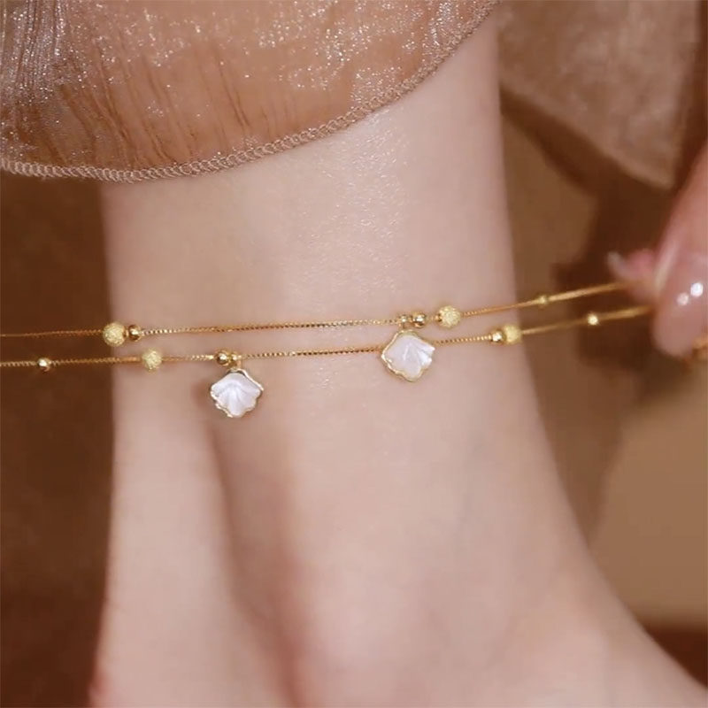 2023年新款潮小众设计感气质双层叠戴贝壳脚链女高级感个性足链