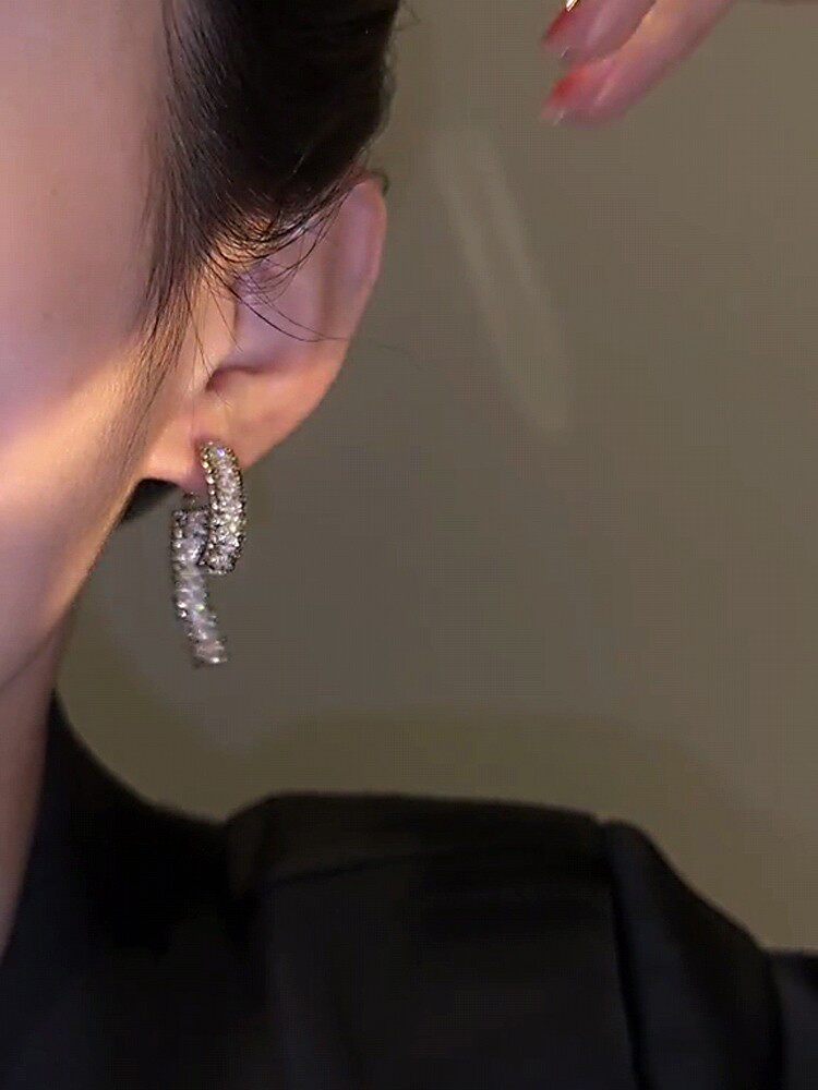 小众设计感前后款满钻耳环