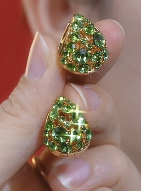 轻奢高级感绿色锆石提篮耳扣法式复古气质甜美设计感时尚大气耳圈