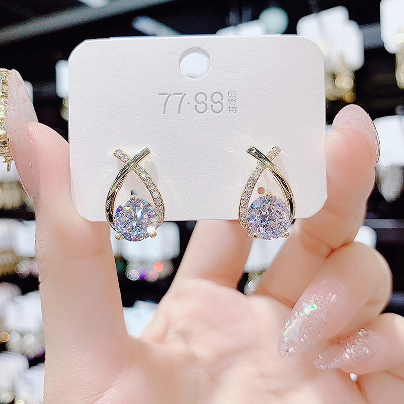 S925银针精致锆石设计感小众耳钉