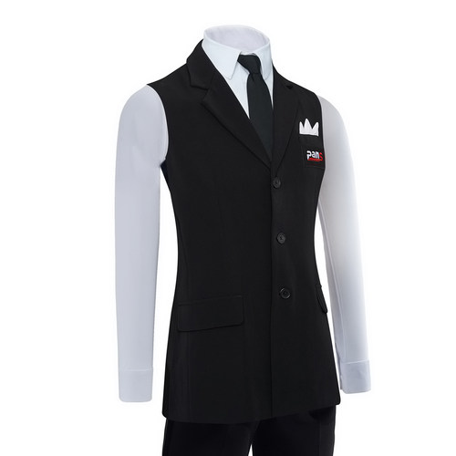 男士摩登舞单排扣长马甲平驳领国标舞训练服华尔兹演出服练功服