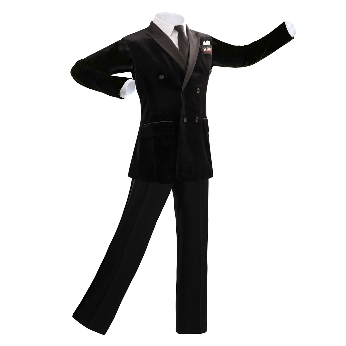 现货弹力丝绒加里布双层双排扣戗驳领色丁领单件外套摩登比赛服