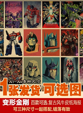 擎天柱变形金刚G1 挂画儿时动漫装饰画芯 老海报牛皮纸海报