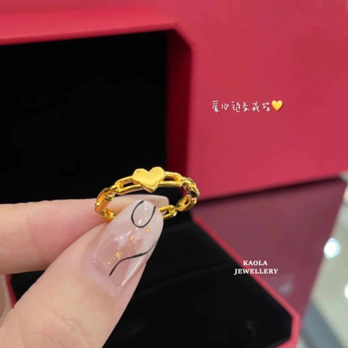 环环相扣爱心戒指纯银镀黄金
