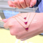 日本Sтаг爱心红宝石项链 女18K金纯银心形锁骨链 手链戒指耳钉