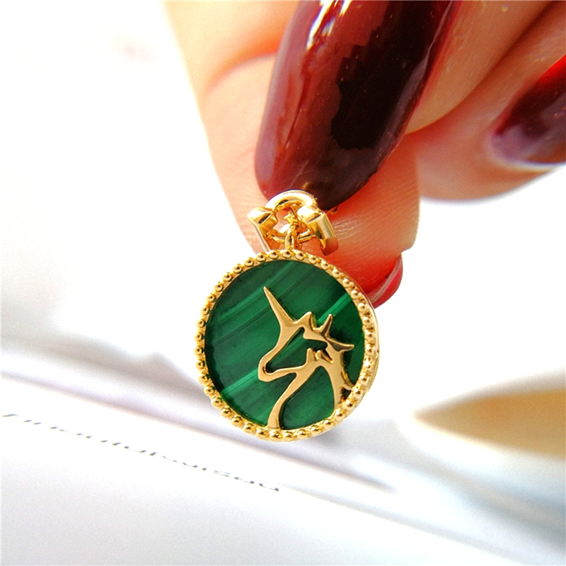 项链18K黄金孔雀石鹿角纯银礼物