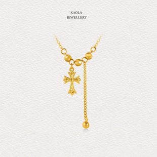 碎冰冰十字架流苏项链 女纯银18K金碎碎冰蹦迪珠锁骨链情人节礼物