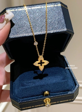 意大利18K金拉丝镂空四叶草项链 女布契风轻奢复古纯银高级感礼物